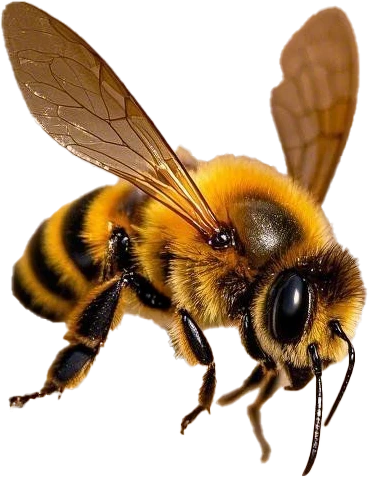 Abeja realista con alas extendidas en posición de vuelo