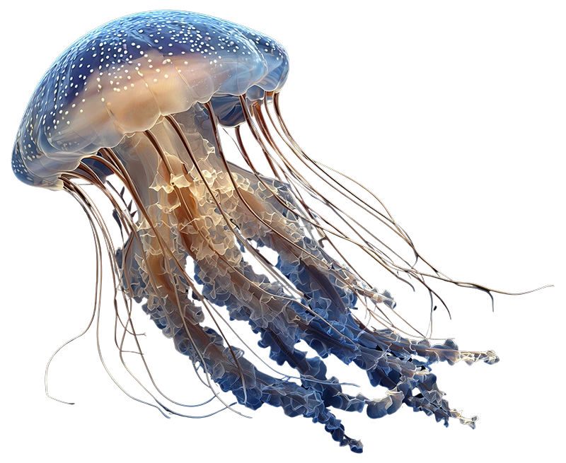 Medusa de color azul con largos tentáculos