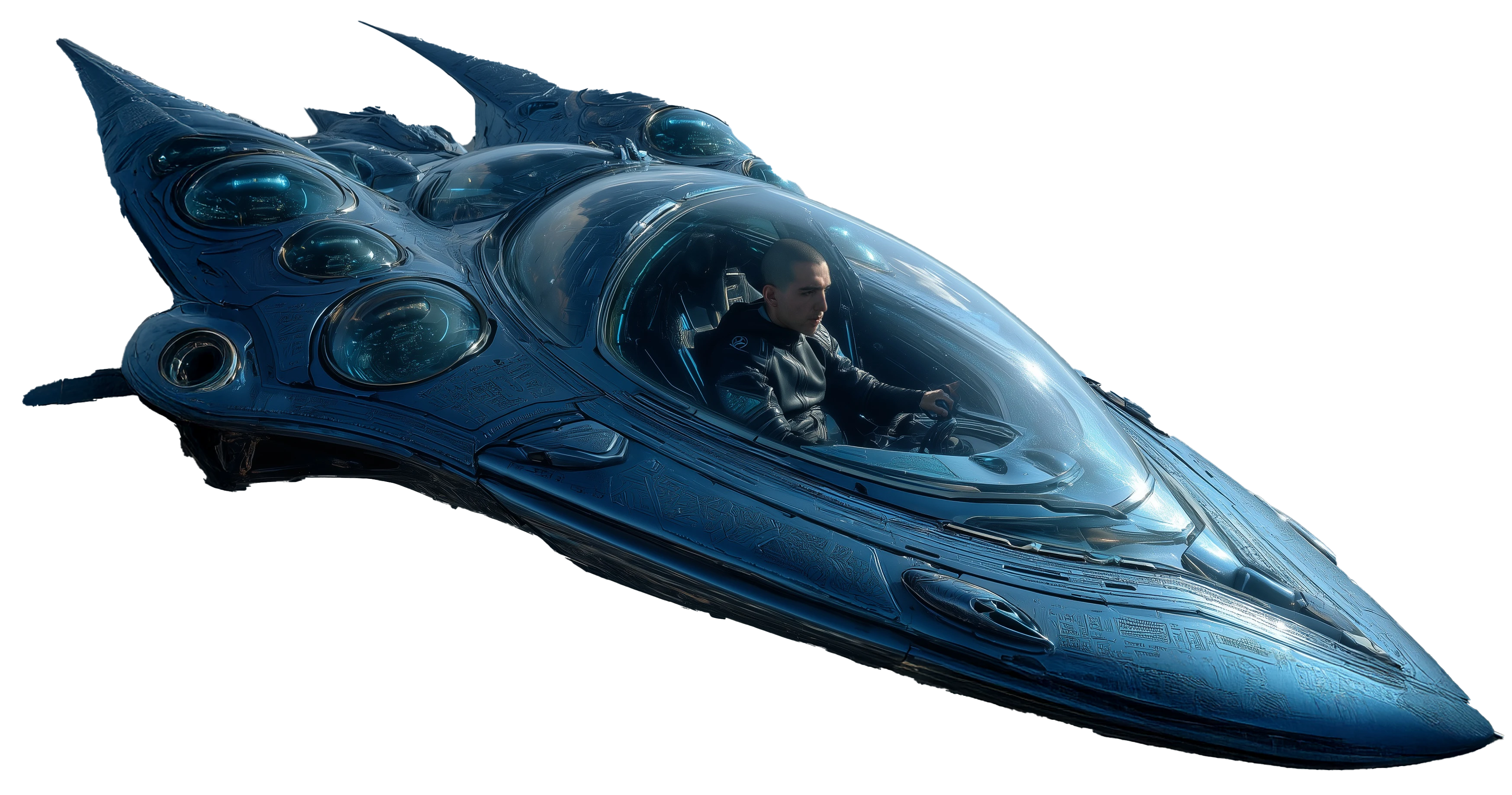 Nave espacial futurista de color azul